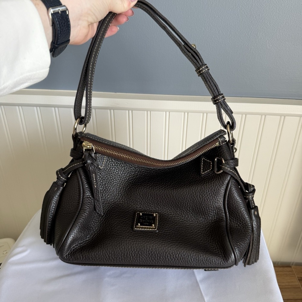 Dooney & Bourke Small Pebble Grain Tassel Shoulder Bag Purse Dark Brown